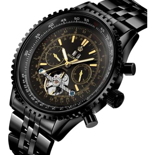 Top Brand Orkina Watch Mens Tourbillion Automatic Mechanical Stainless Steel Band Wristwatch Black Big Watch Relogios Masculino