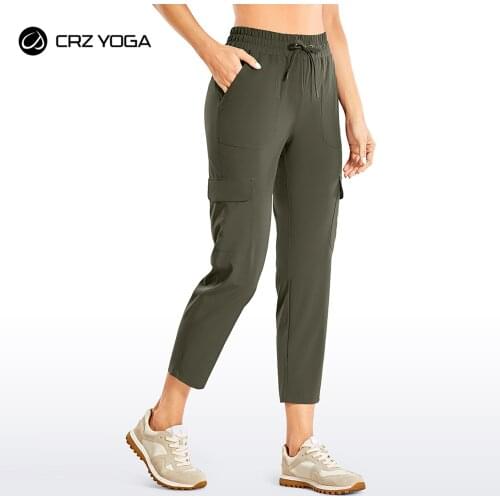 CRZ YOGA Womens Lightweight workout Casual Lounge Cargo Drawstring Elastic Waist 7/8 Pants with Pockets-25 inches