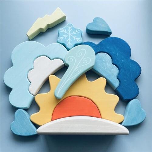 Weather Blocks Kids Nordic Wood Toys Children Creative Blue Cloud Snow Sun Stacker Colorblock Baby Montessori Educational Toys
