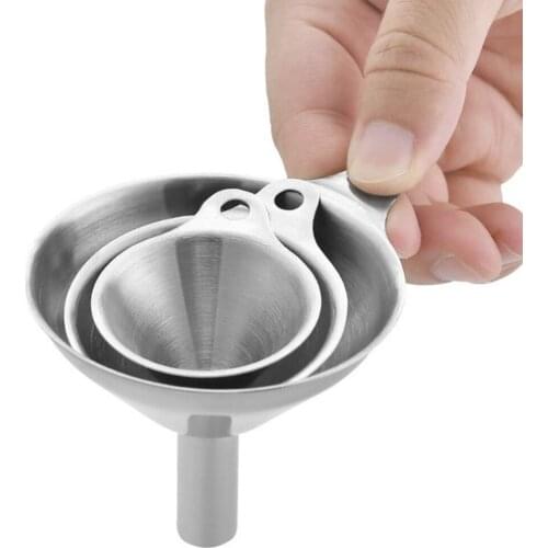 Food Grade Stainless Steel Kitchen Mini Funnels for Transferring Fluid, Liquid, Oil, Wine, Set of 3, Stackable