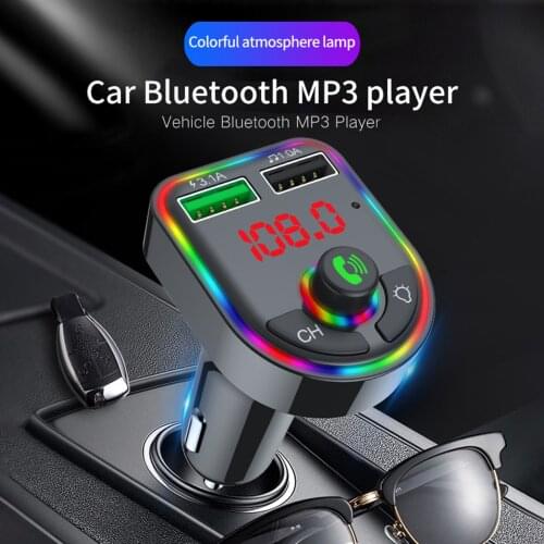 Bluetooth 5.0 FM Transmitter Car Kit MP3 Modulator Player Colorful LED Light Wireless Handsfree Audio Receiver Dual USB Charger