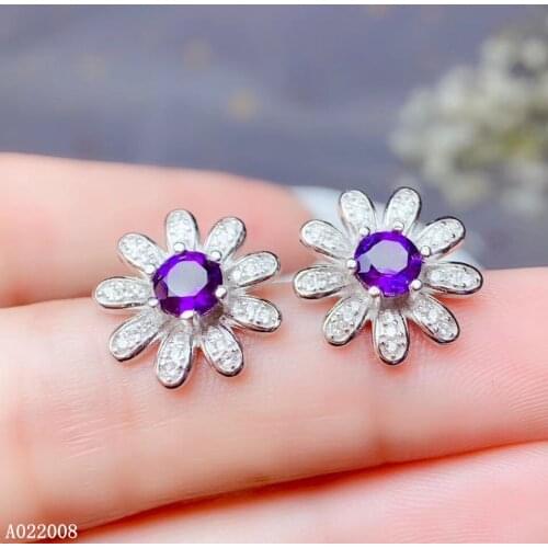 KJJEAXCMY 925 sterling silver inlaid amethyst earrings new ladies luxury gemstone daisy ear stud support test