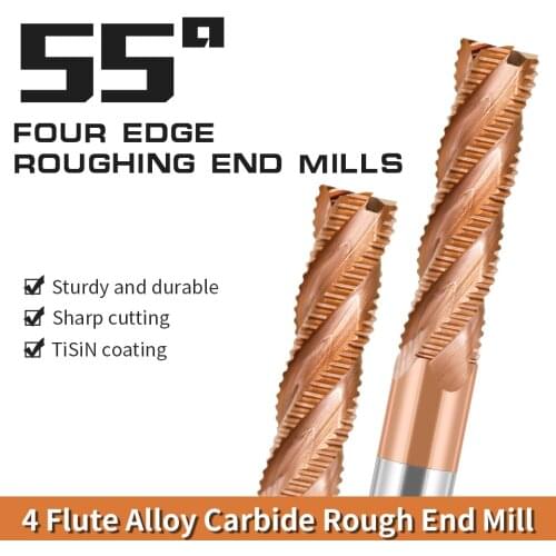 AUGT Cnc Roughing End Mill Carbide HRC55 4 Flutes Tungsten Steel Milling Cutter 6mm 8mm 10mm 12mm CNC Milling Tools Router Biits