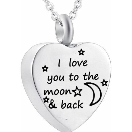 Cremation Jewelry Heart Pendant Memorial Urn Necklace Stainless Steel Funnel Filler Kit- I love you to the moon & back -3 styles