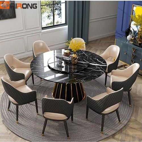 Italy Luxury Simple Design Marble Stone Black Home Dining Room Furniture Round Kitchen Dining Table