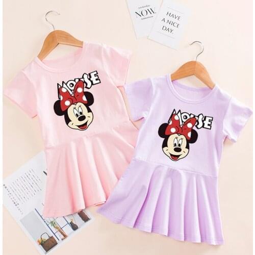 Mickey Minnie Mouse Infant Girls Dress Cute Cotton Childrens Dress Short Sleeves Summer Casual Clothing for 1-6 Years Kids