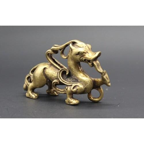 Mini) Delicate Chinese Old-style Brass Decorative Lifelike Ancient Chinese Mythical Auspicious Beast Statue