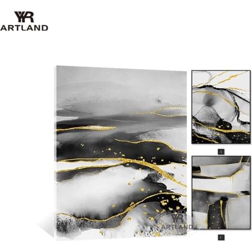 Paintings on the wall gold line black picture Handmade acrylic canvas oil painting hanging poster for living room entrance hotel