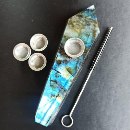 Natural Quartz Smoking Pipe Crystal Point Wand Pink Crystal Quartz Tower Rose Crystal Healing Crystal gemstoneWith Metal Filter