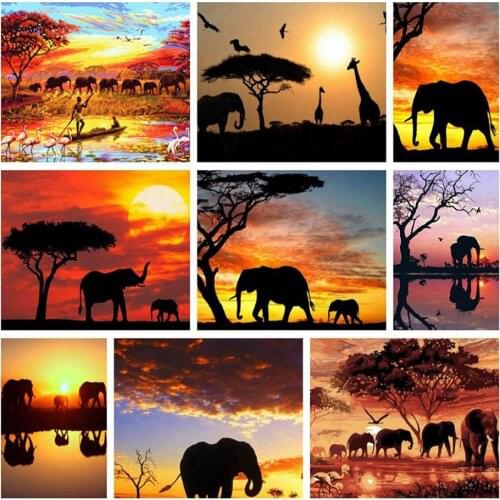 YI BRIGHT New Arrival African Elephant Diamond Painting Animal Full Drill Square Diamond Embroidery Cross Stitch Home Decor