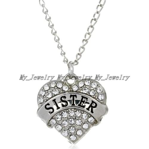 Charm Clear Crystal Love Heart Shape Necklace & Pendant Long Chain Sister Jewelry for Family Birthday Gifts Wholesale fashion