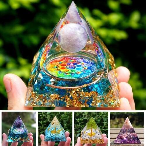 Orgone Pyramid Amethyst Peridot Healing Crystal Energy Generator Blanacing Orgonite Pyramide Emf Protection Meditation Yoga Tool