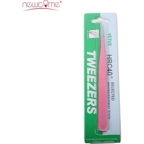 NEWCOME Professional Tweezers Graft Eyelash Extension Stainless Steel Tweezers False Eyelash Straignt Pink Beauty Makeup Tools