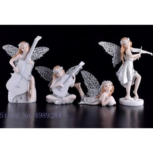 Resin figure sculpture crafts girl angel Hollow wings violin Flower Fairy Creative childrens room decoration Home Decorations