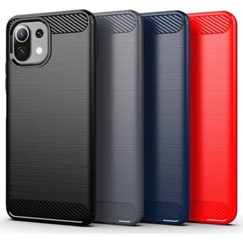 Shockproof Carbon Fiber Cover For Xiaomi Mi 11 Lite Case Xiaomi Mi 11 Lite Bumper Silicon Back Case For Xiaomi Mi 11 Lite Fundas