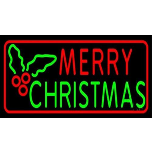 Merry Christmas Holly Custom Handmade Real Glass Tube Beer Bar KTV Club Store Home Company Decoration Display Neon Sign 17"X10"