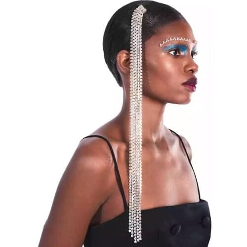 Shine Full Rhinestone Glamorous Headband for Women Long Tassel Crystal HairClip Wedding Party Hair Accessories Jewelry