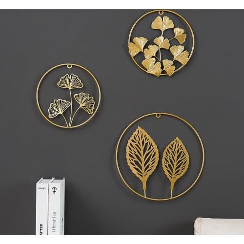Sculptures Creative Wall Pendant Golden Ginkgo Living Room Hanging For Home Bedroom Office Hotel Decoration Small Ornaments