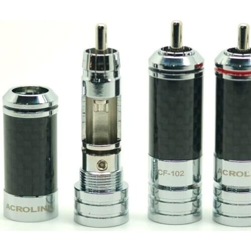HiFi 4pcs CF-102(R) Rhodium Plated RCA Plug Carbon Fiber Interconnects Cable