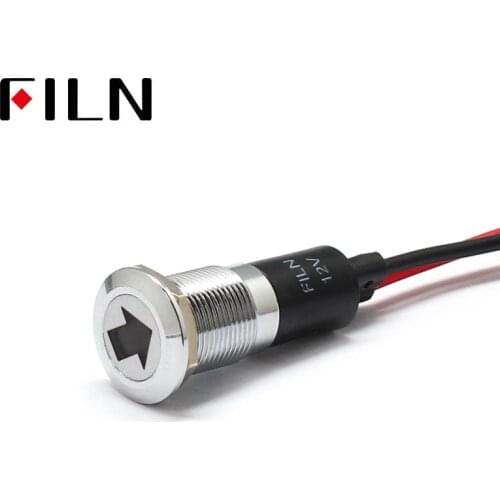 FILN 12mm Car dashboard Turn signal symbol led red yellow white blue green 12v led indicator light with 20cm cable