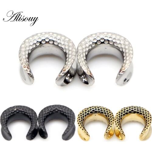 Alisouy 2pcs 8mm-28mm New Saddle Ear Tunnel Plugs Stainless Steel Ear Expanders Tunnels for Ear Stretchers Piercing Body Jewelry