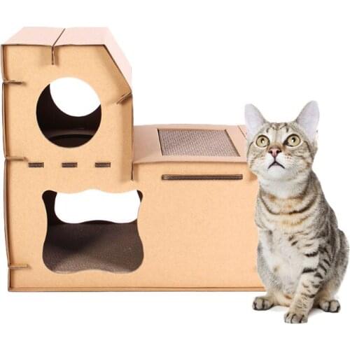 Creative Multi Functional Corrugated Paper Cat Room Double Step Combination Cat House Cat Villa Cat Scratch Board Cat Claw Toys