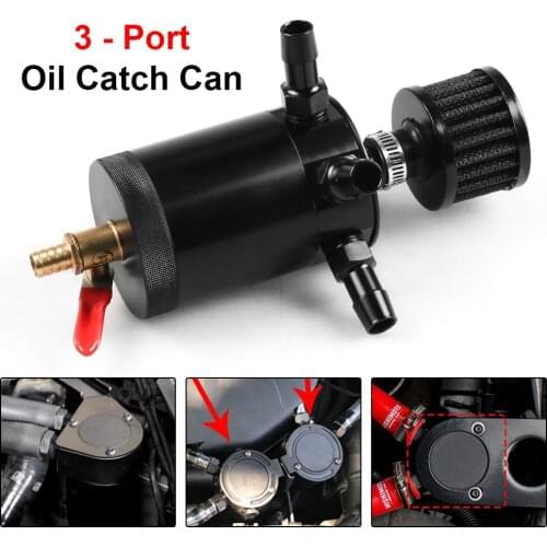 Universal Aluminum 3-port Oil Catch Can Tank with Breather Filter Engine Mini Oil Separator