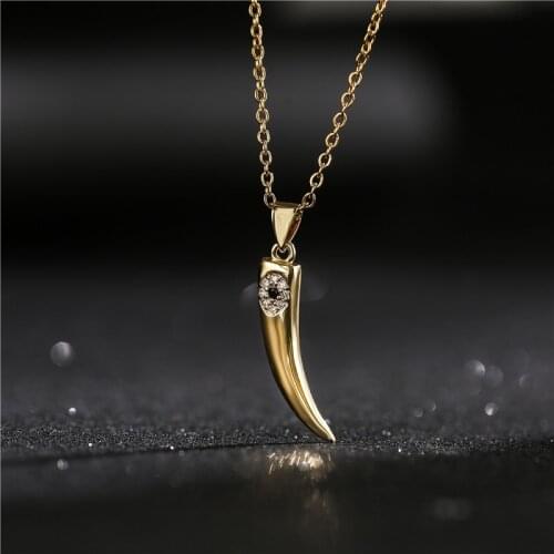 WTLTC Simple Gold Color Metal Horns Pendant Necklaces Femme Drop Cubic Zirconia Eye Chokers Fashion Chain Link Layered Necklace