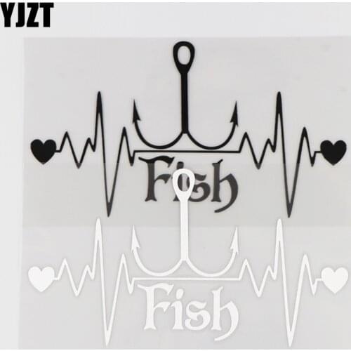 YJZT 15×8.2CM Fish Heartbeat Line Car Sticker Vinyl Decal Modern Cartoon Art Creative Black/Silver 4C-0273