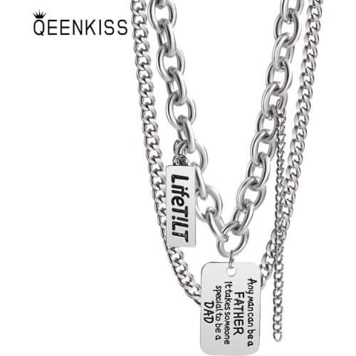 QEENKISS NC704 Fine Jewelry Wholesale Fashion Woman Girl Birthday Wedding Gift Double-layer Square Hip-hop Style Retro Necklace