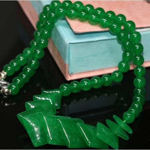 Green Malaysia jades chalcedony stone beads 10-17mm square diagonal 6mm round beads necklace for women jewelry 18inch B631-1