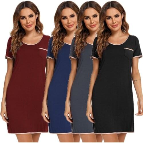 Witbuy Modal Sleepwear Loose Short Sleeve Women Nightdress Mini Solid O-Neck Summer 2021 Female Nightgowns Soft Home Dress New
