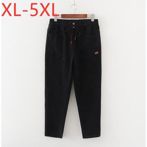 New 2020 ladies autumn winter plus size harem jeans for women large loose cotton black elastic pocket denim pants 3XL 4XL 5XL