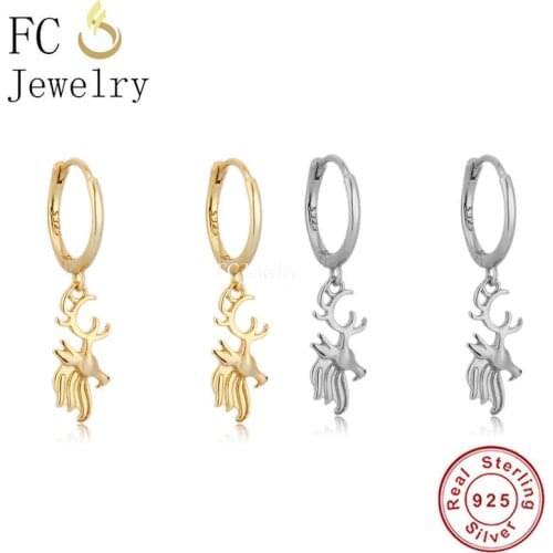 925 Silver 18k Gold Plate Elk Deer Head Huggies Piercing Hoop Earring For Women Christmas Boucle D'oreilles Pendientes 2021 New