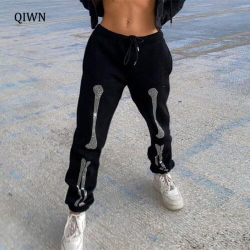 Skulls Diamond Goth Sweatpants Women Techwear Drawstring High Waist Hippie Trousers Casual Baggy E Girl Joggers Korean