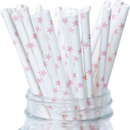 100 pcs Light Pink Star Paper Straws,Girls Baby Shower Wedding Birthday Party Bar Kids Juice Cocktail Coffee Drinking Straws