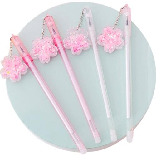 2pc Creative Cherry Blossom Pendant Gel Pen Cartoon Black Ink Pen Promotional Stationery Office Signing Pen School Supplies