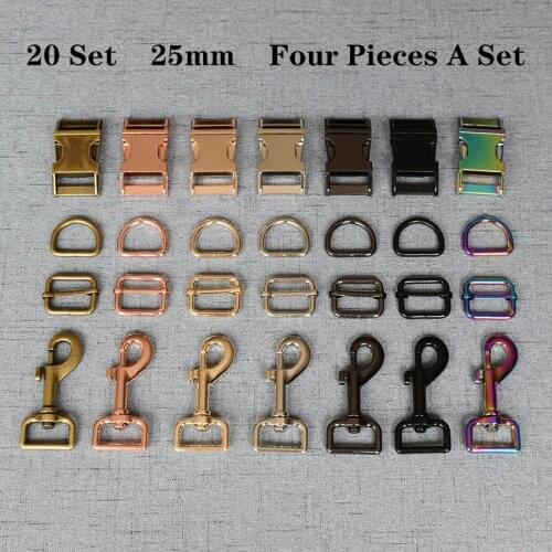 20 Set 25mm Metal D Ring+Snap Hook+Adjustable+Release Buckle DIY Dog Collar and Leash Accessories 4JT25mm782607