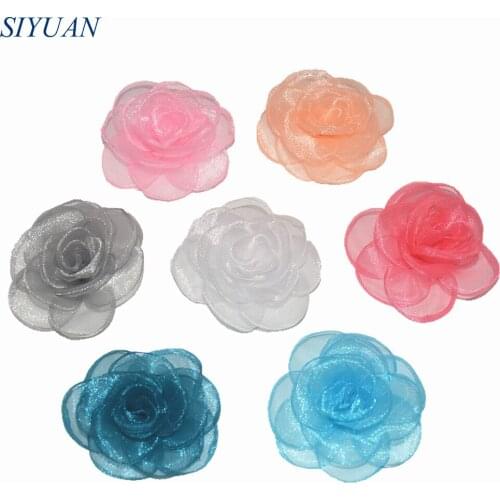 20pcs/lot Handmade 6cm Burned Silk Gauze Flower With/Without Clip Hair Accessories 20 Solid Color H0284