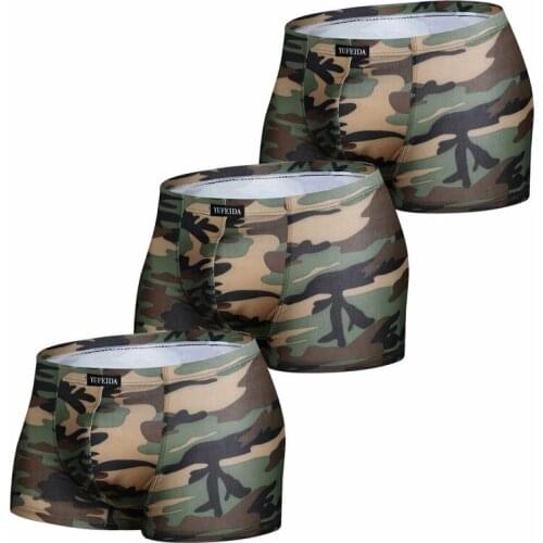 3PCS/Set Mens Underwear Boxers Camouflage Low Rise Underpants Boxer Shorts Trunks Male Bulge Pouch Slip Homme Panties Lingerie