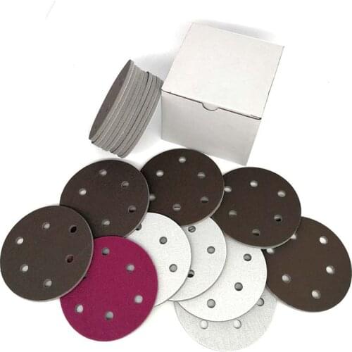 5Pcs Ceramic Red Sand Sponge Sandpaper Sanding Disc Hook and Loop 5 Inch 125mm 6 Holes 300-2000 Grit for Polishing & Grinding