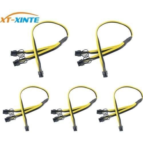 5Pcs PCI-E PCI Express 6Pin to Dual 2-Port 8Pin 6+2 Pin Adapter GPU Video Card Power Cable Module Wire 16AWG Splitter Miner
