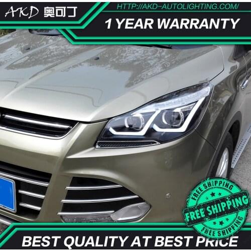 AKD tuning cars Headlight For Ford Escape KUGA 2013 Headlights LED DRL Running lights Bi-Xenon Beam Fog lights angel eyes Auto