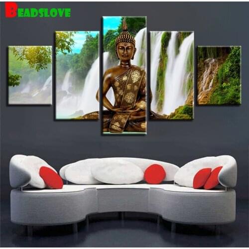 Diamond mosaic 5 Piece Buddha Meditation Waterfall Natural 5d diy diamond painting Embroidery Full Square drill 3d cross stitch
