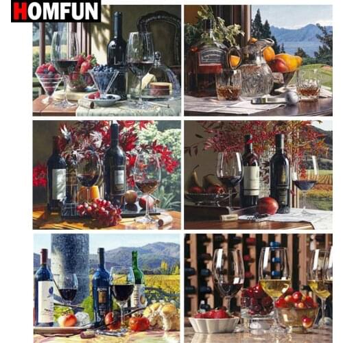 HOMFUN Diamond Painting Cross Stitch "Wine fruit scenery" 5D DIY Diamond Embroidery Full Square/round Rhinestone Of Picture