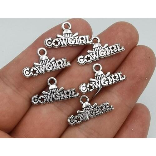 Antiquing 20pcs Letter Cowgirl Charm Pendants for Jewelry Making Bracelet DIY Accessories 22x12mm