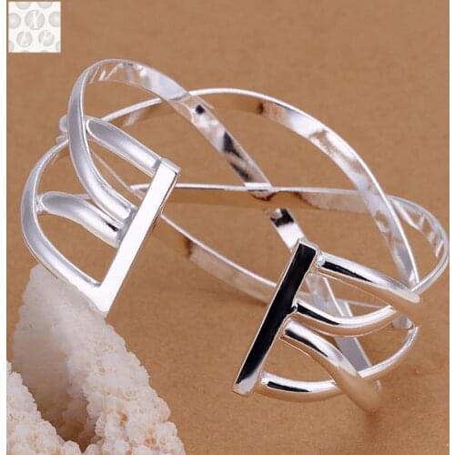 B113 Free Shipping! SGS Test Past Latest Trendy Classic N925 Stamped Silver color plated jewelry Hot sell Bangle Wholesale Price