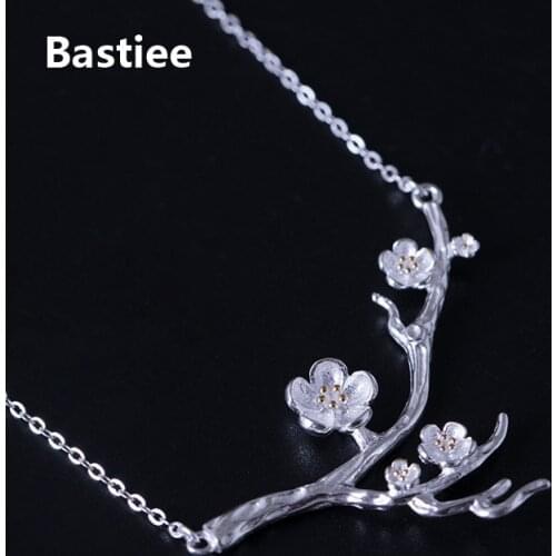 Bastiee 925 Sterling Silver Necklace Pendant Plum Blossom Flower Luxury Jewelry For Women Ethnic Link Chain Handmade Jewellery