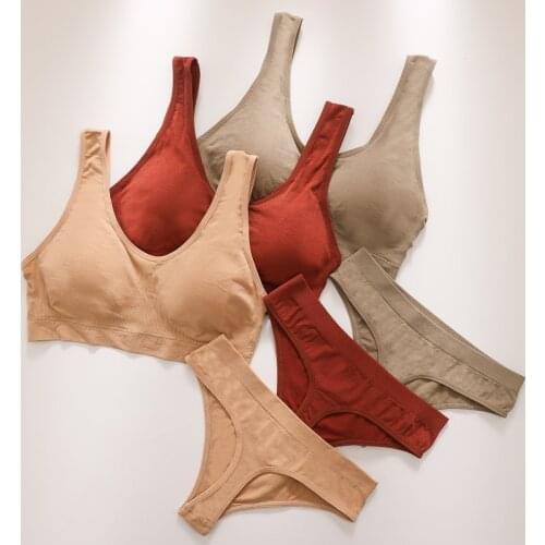 Women Seamless Bra Set Push Up Bra Thong Set Fitness Underwear Sportwear Suit Women Lingerie Crop Top Fashion Comfy Brassiere