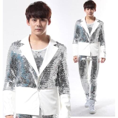 Sequins blazer men formal dress latest coat pant designs suit men costume singer dance punk rock trouser suits for mens stage